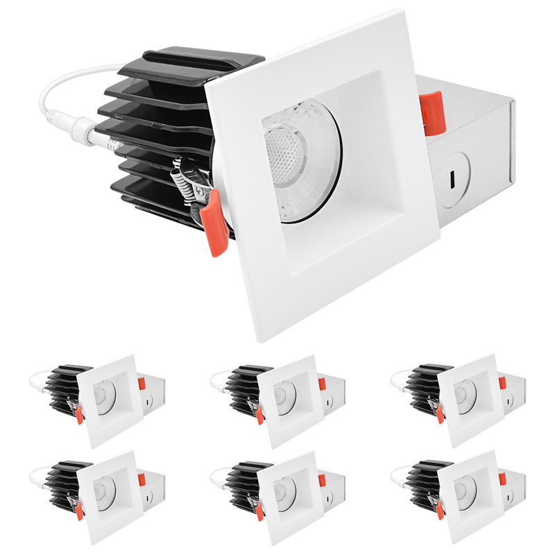 LuxRITE 3 po Projecteur DEL sans cadre à DEL régressé + garniture carrée blanche, 5 carats, Twist N 'Lock, 15 W, 1250LM, CRI90, à intensité variable, faisceau de 38 °, IC et humide