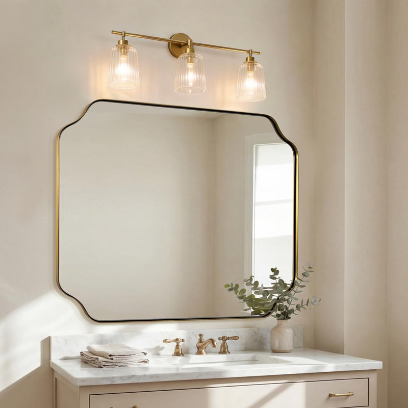 Miroir de salle de bain Modern Cadre en acier inoxydable, Or brossé, 40 po x 36 po