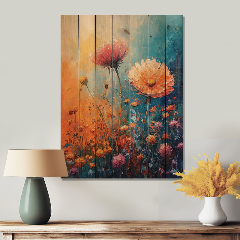 The Gentle Blow P Dandelion In Pastel Colors I - Dandelion Wood Wall Decor - On Natural Pine Wood, 44" H x 34" W x 0.78" D