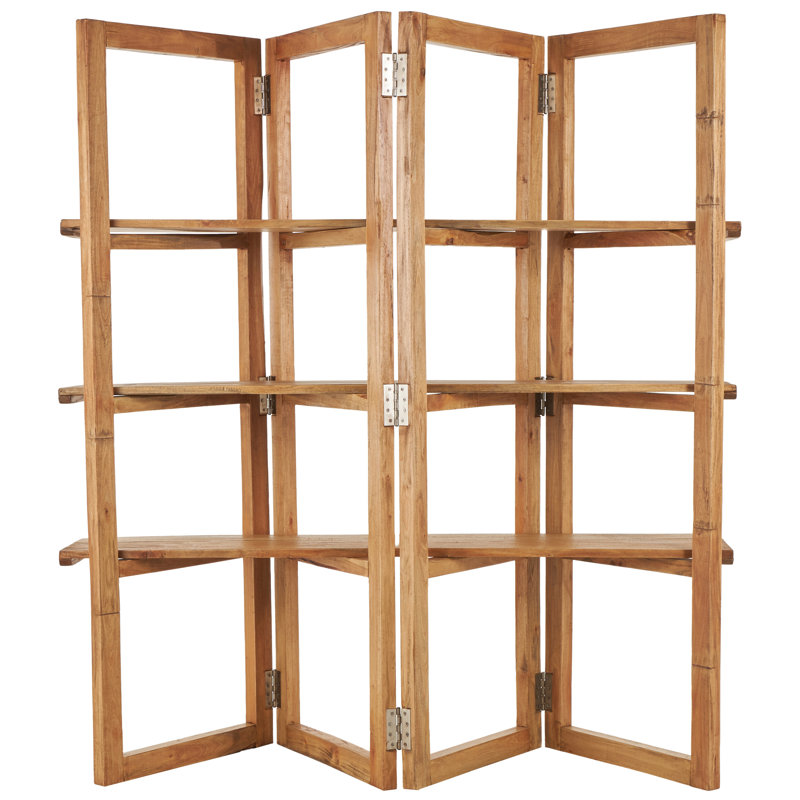 Wood Handmade Folding 3 Shelf Storage Brown Shelving Unit With Silver Metal Hardware