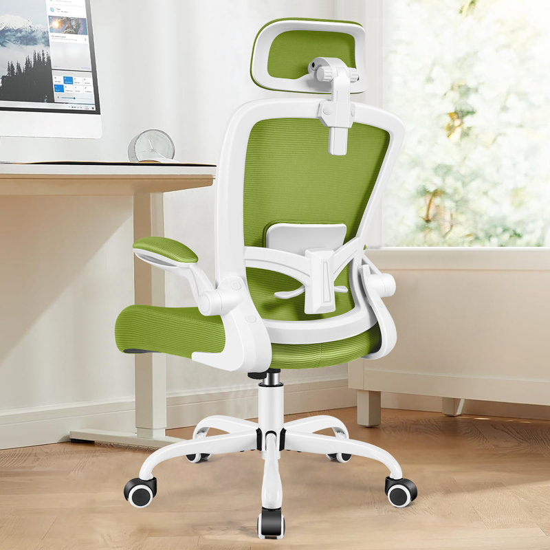 Chaise de bureau ergonomique Everdene, Blanc, Vert avocat