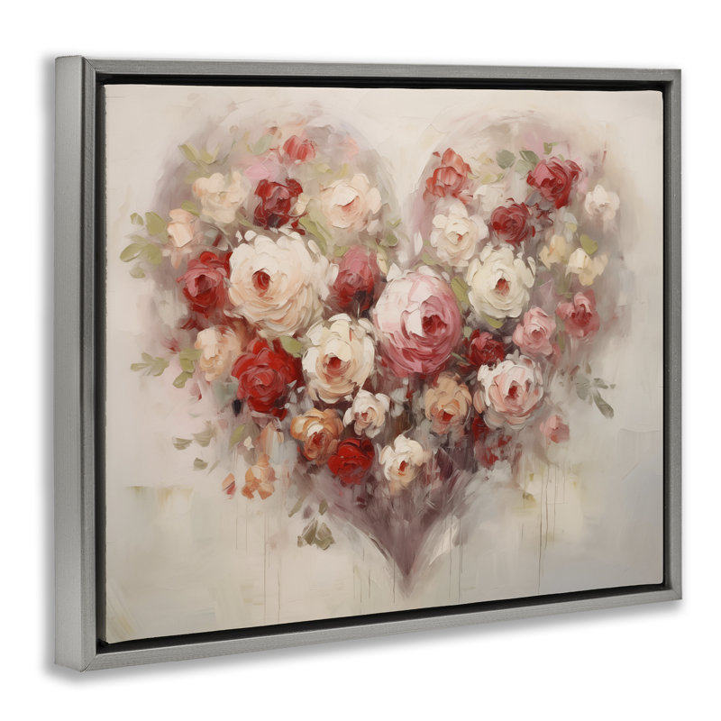 Cadre flottant Valentine Roses Heart, design par Arlington Prints, H 17 po x l 21 po, Cadre flottant gris lustré
