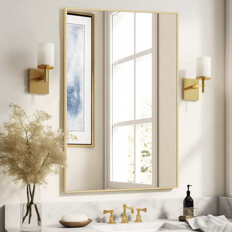 Sieana Rectangular Aluminum Accent Mirror, Gold, 36" x 24"