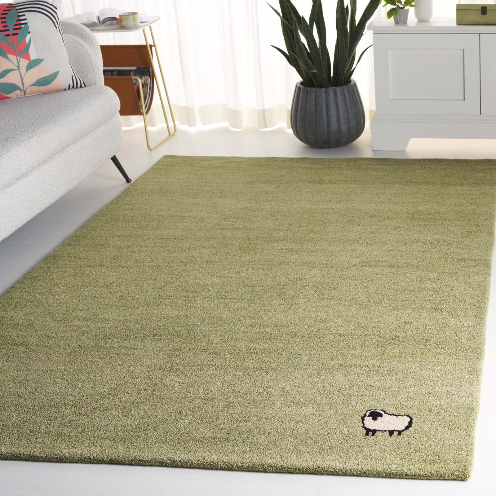 Racheal Light Green Hand-Tufted Wool Rug, Rectangle 4' x 6'