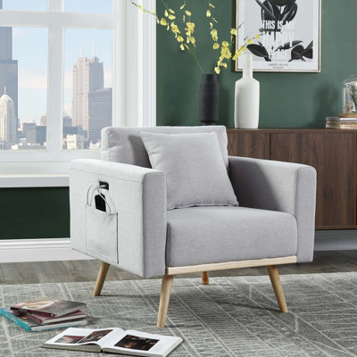 Chaise Elio en tissu de lin l 32,5 po avec ports de charge USB