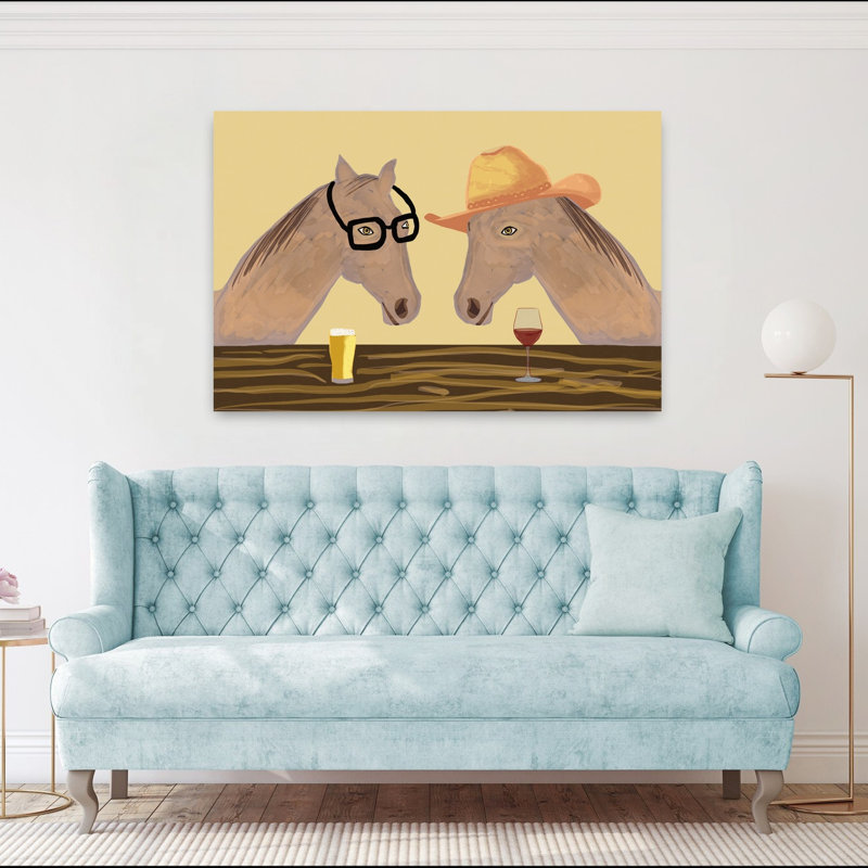 Happy Hour Horses Whimsical Contemporary Horse Wall Art Print 1 Piece Wrapped Canvas Wall Art, 101.6cm H x 152.4cm W