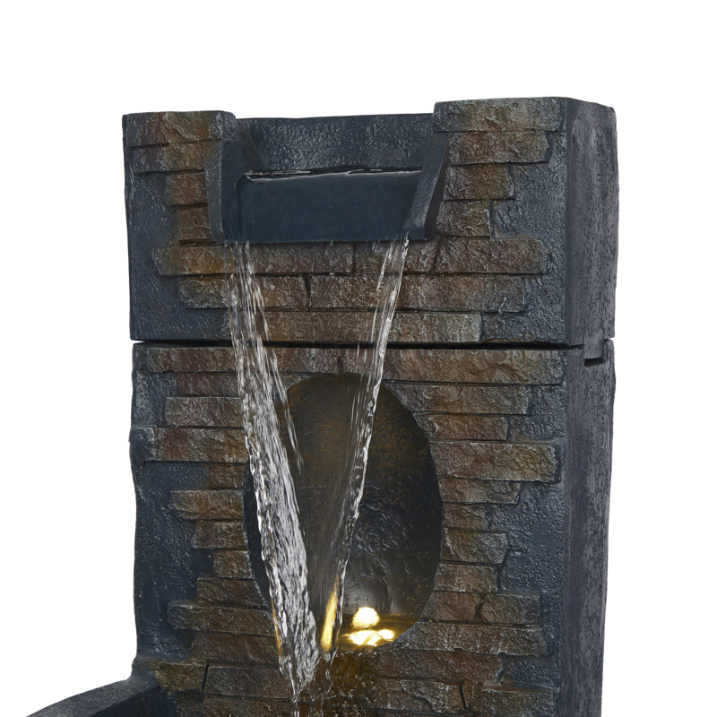 Stone Wall Cascading Fountain with LED Lights
