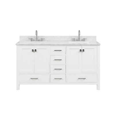 Sharlene 60" Wall-Mounted Double Sink Bathroom Vanity – All Wood Cabinet with Carrara Marble Countertop, Ceramic Undermount Sinks & Soft-Close Drawers