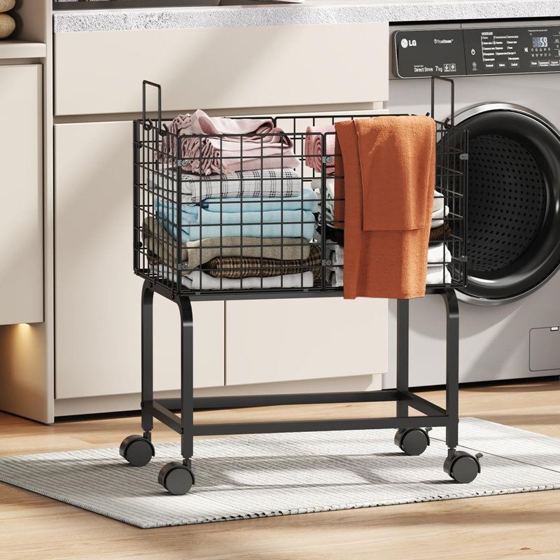 Wire Laundry Hamper Cart, Black