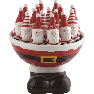 Ensemble de 17 salières et poivrières père Noël multicolores avec bol de ceinture 8 pièces Transpac Dolomite