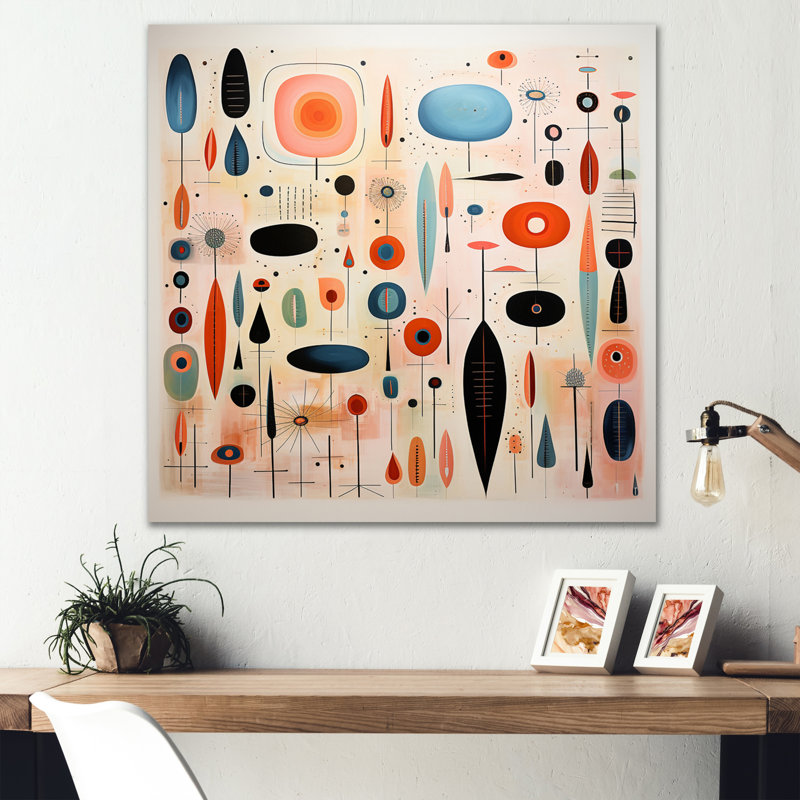 «Mid-Century Whimsical Wonders II» rose - bleu, Toile tendue, H 16 po x l 16 po x P 1 po