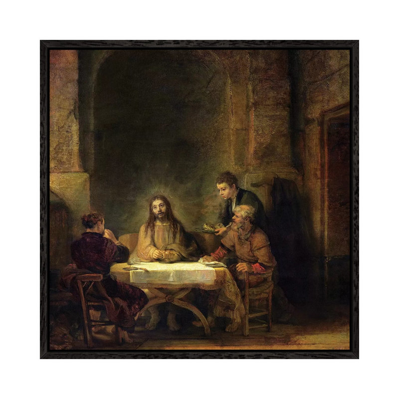 The Supper At Emmaus, 1648 by Rembrandt Van Rijn - Painting on Canvas, 93.98cm H x 93.98cm W x 3.81cm D, Black Framed