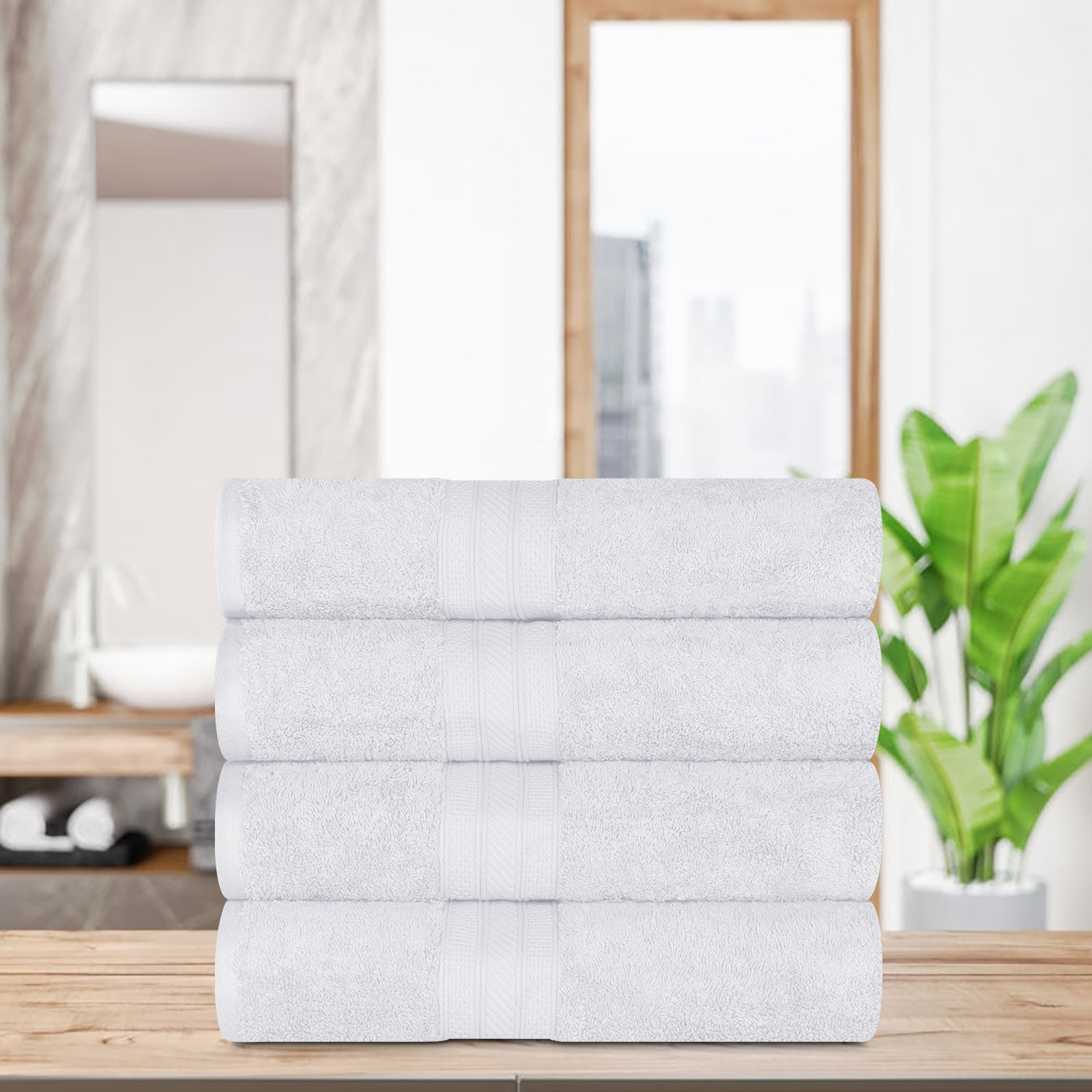 4-Piece Cotton Bath Towel Set, White