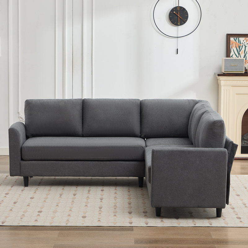 Canapé modulaire de 83,5 po avec accoudoirs et siège noir pour 5 personnes, Tissu sarcelle