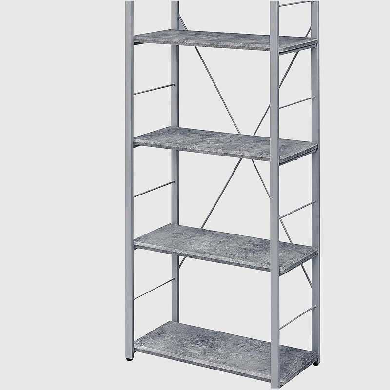 Grey and Silver 4-shelf Bookcase, Gray/Silver, (4 Shelves) 54.58"H x 24.58"W x 11.58"D
