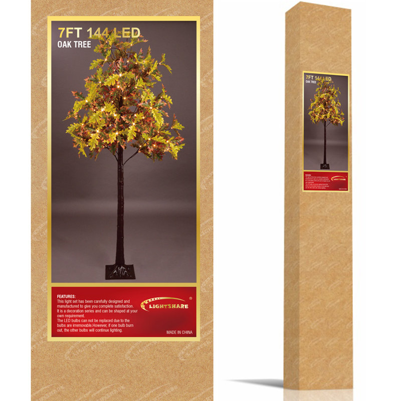 7-Foot Warm White LED Lighted Oak Tree for Outdoor Decor