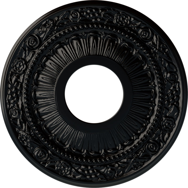 Endurathane Nadia Ceiling Medallion, 12 1/8"OD x 3 5/8"ID x 7/8"P (Fits Canopies up to 4 7/8"), Hand-Painted Jet Black Finish