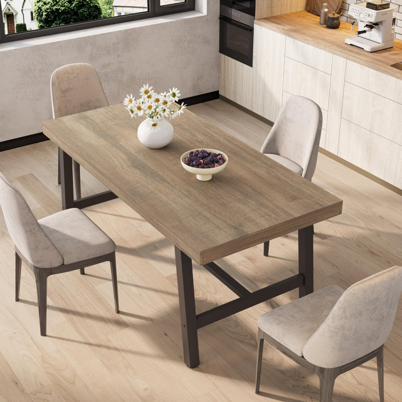 Table de salle à manger industrielle 63 po pour 4-6 personnes, table de cuisine rustique avec structure en métal robuste, capacité de 300 lb, poire rustique
