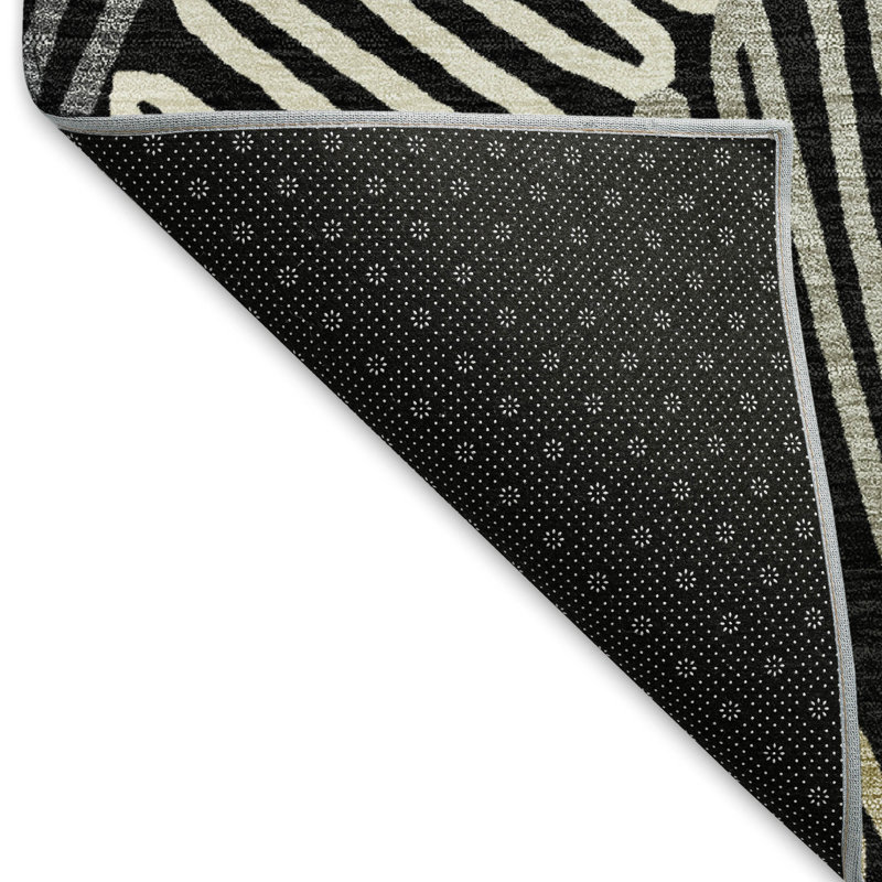 Premium Machine Washable Prisco Black Rug, Rectangle 9' x 12'
