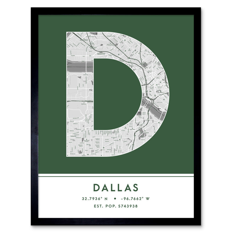 Dallas City Map Dallas Green - Single Picture Frame Typography