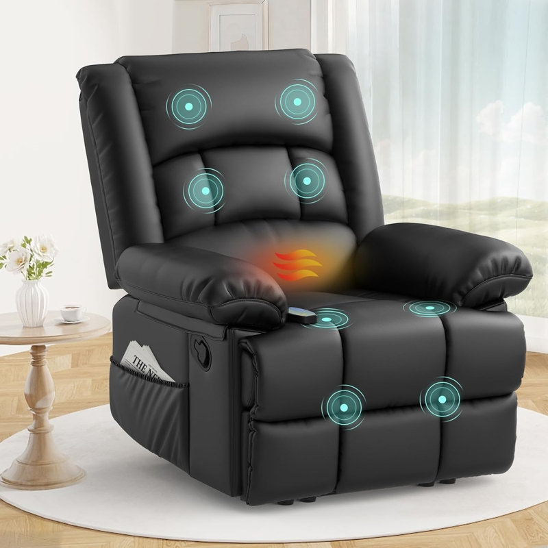 80cm Wide Wall Recliner Home Theatre Recliner with Massager, PU Black