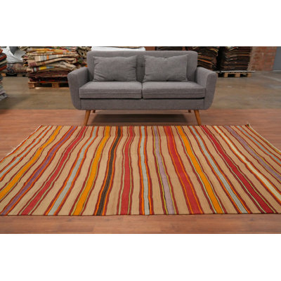 Vegetable Dye Kilim Striped Area Rug 6x8