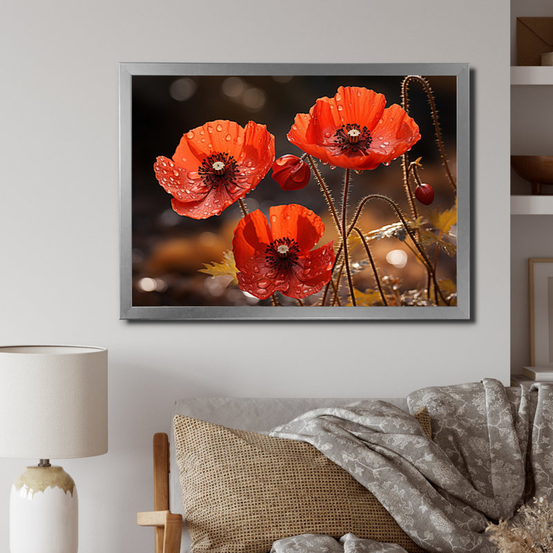 Champ de coquelicots rouges II - impression, Cadre photo argenté, H 24 po x l 32 po x P 1 po