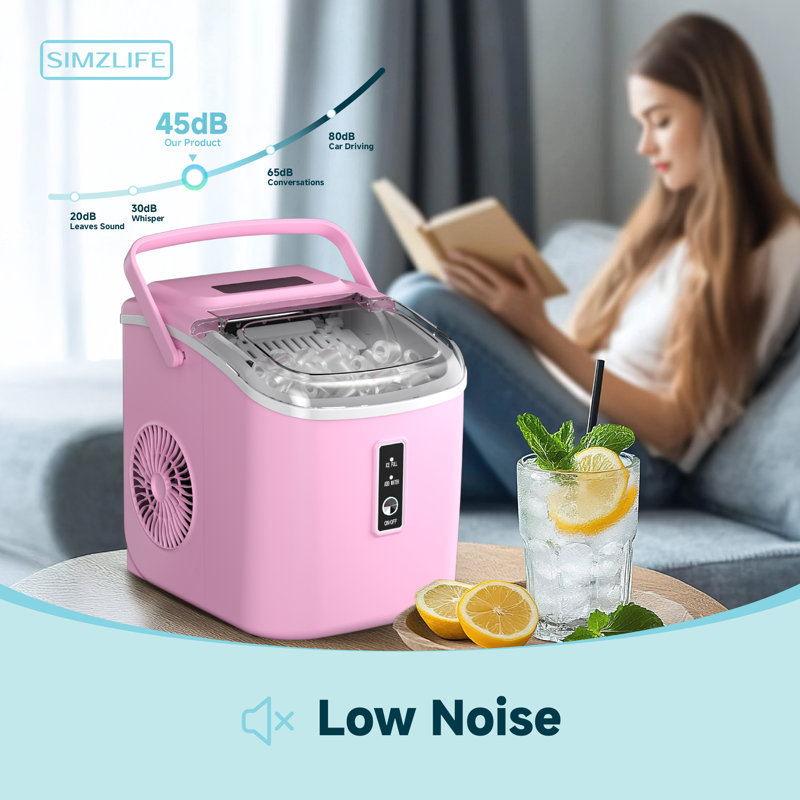 Simzlife 26Lbs. Daily Bullet Ice Countertop Ice Maker Ice Machine With Handle,Self-Cleaning Ice Makers, 26Lbs/24H, 9 Ice Cubes Ready In 6 Mins For Home/Kitchen/Bar/Party/Camping