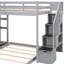Lit superposé simple au-dessus d'un lit double gris - Maximisez le rangement avec des tablettes à 3 couches, des tiroirs et un tiroir d'escalier pratique et polyvalent