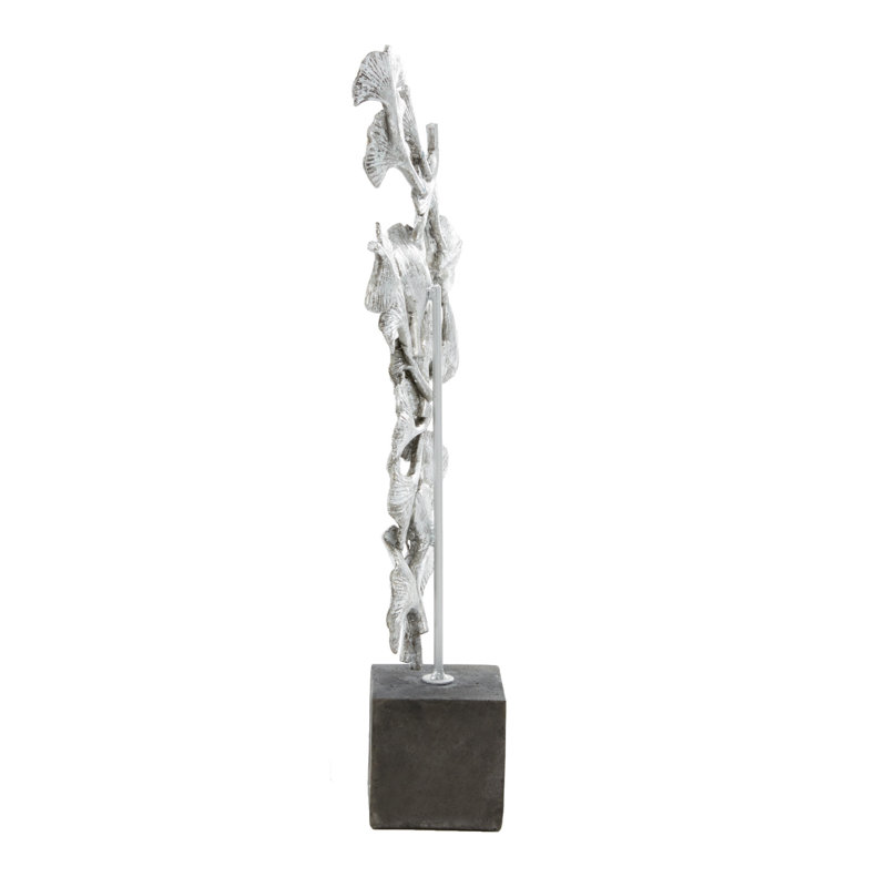 Fansler Handmade Polystone Sculpture with Dark Grey Block Base, Silver, 00" H x 20.47" W x 3.45" D