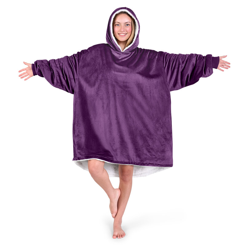Couverture en sherpa à capuche portable, Prune, Adulte