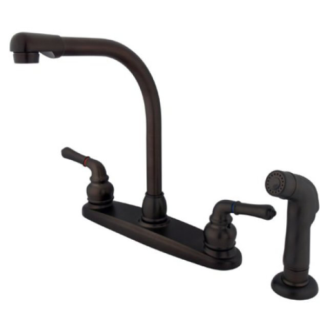 Kingston Brass Magellan Two-Handle 4-Hole 8" Centerset Kitchen Faucet with Side Sprayer