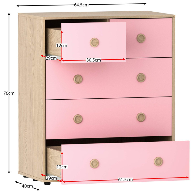 Kayshia 5 Drawer Chest, Pink/Oak