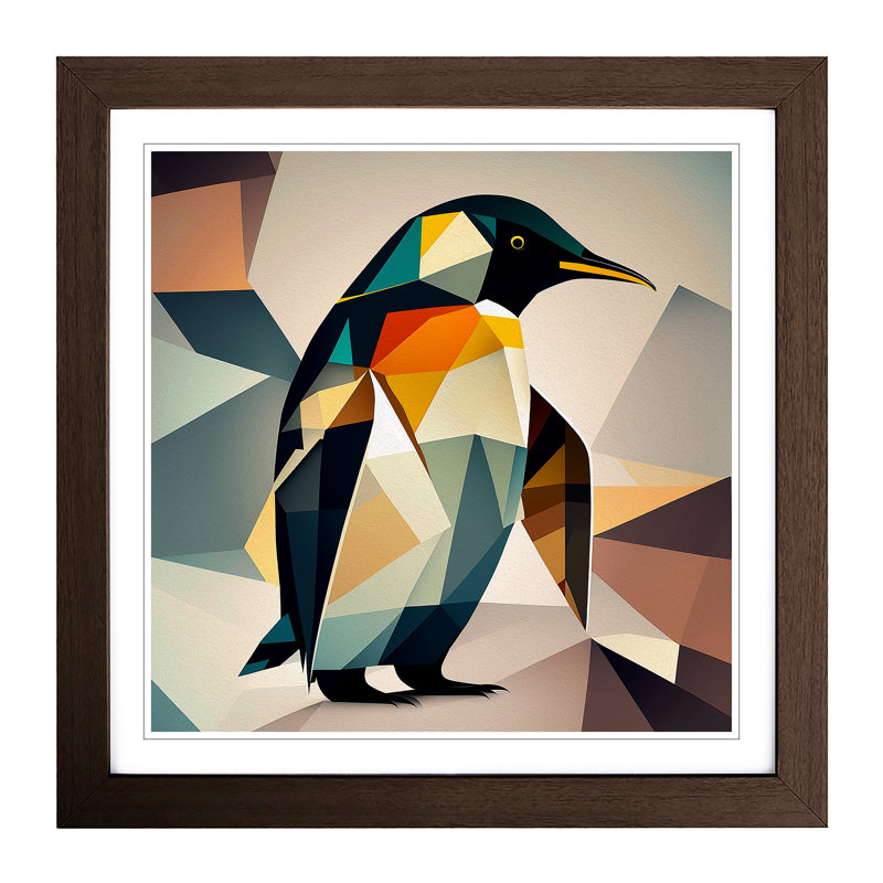 Penguin Cubism - Framed Print, Walnut