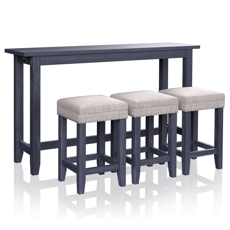 Halethorpe 4-Piece Counter Height Dining Table Set, Antique Blue Table with Beige Chair