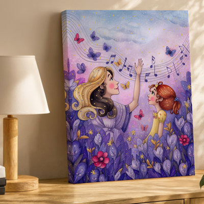 Canvas Create A Whimsical Illustration Featuring Two Young Princesses In A Wall Art Dreamy Enchanted Garden One Princess With Long Canvas Wall Art