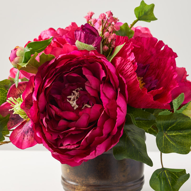 Arrangement floral pivoine fuchsia en pot