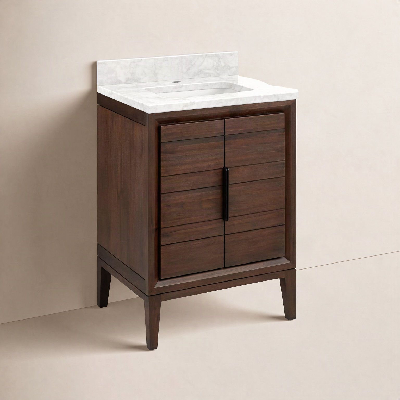 Aliso 24" Carrara Marble Single Bathroom Vanity, Carrara Marble, Java, Single-Hole Centered