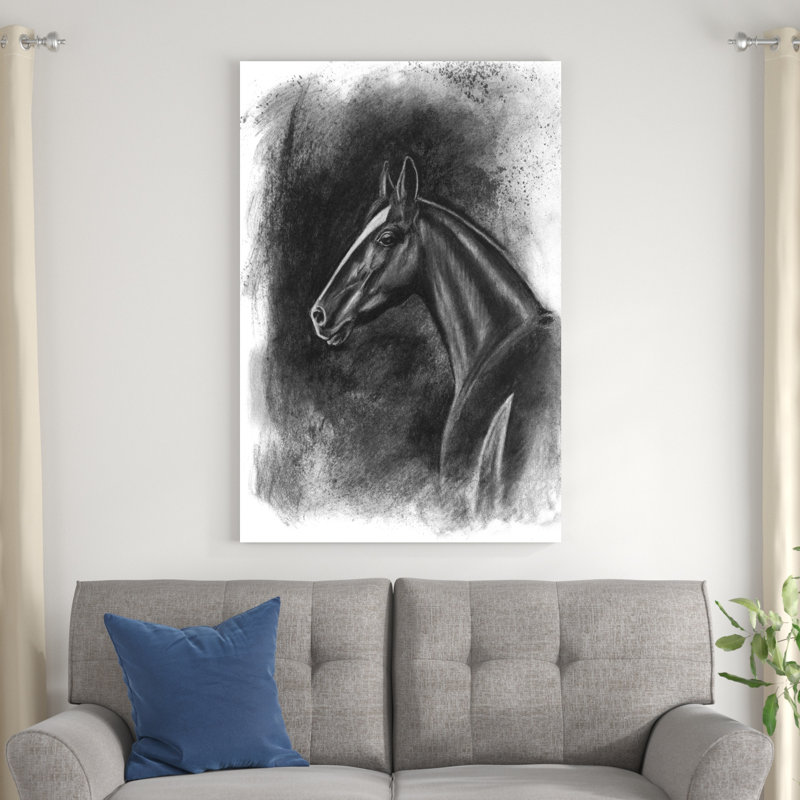Portrait équestre gris anthracite II, H 48 po x l 32 po x P 1,25 po