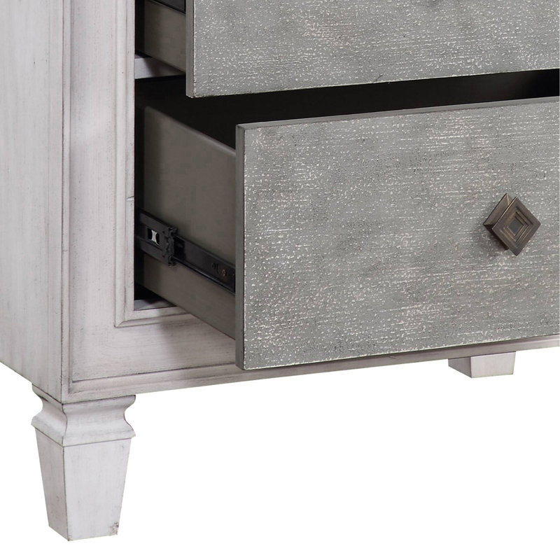 Two-Tone Finish Nightstand With 2 Drawers, Gray/White