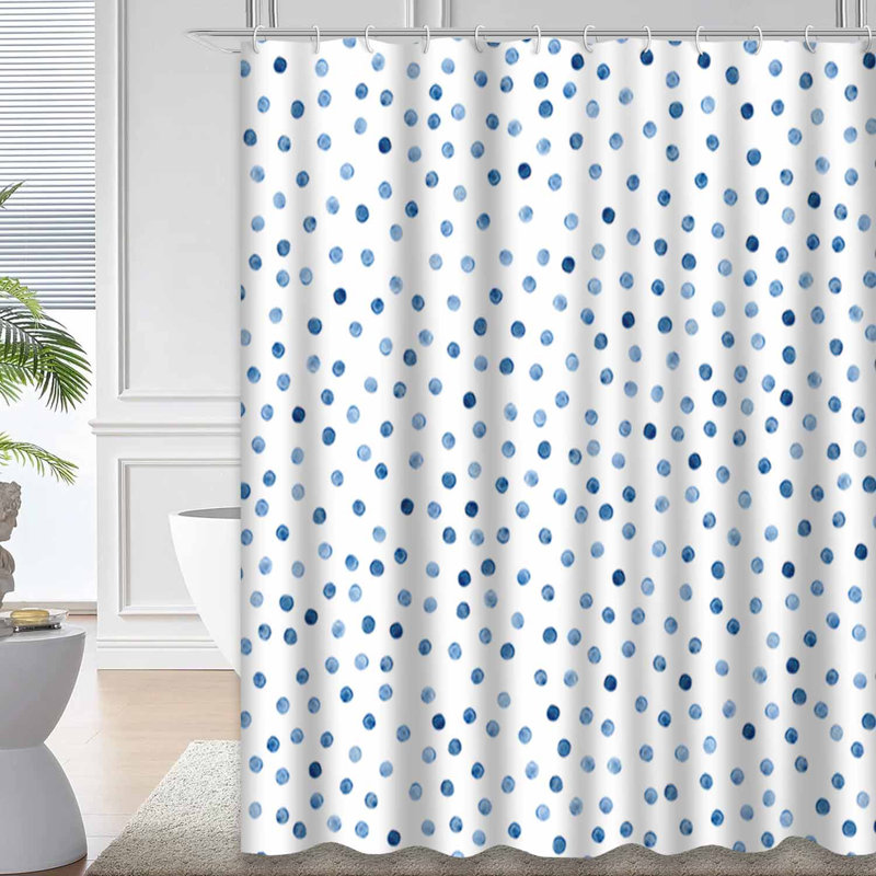 Rideau de douche sans couture à pois bleus avec 12 crochets, L 72 po x l 72 po