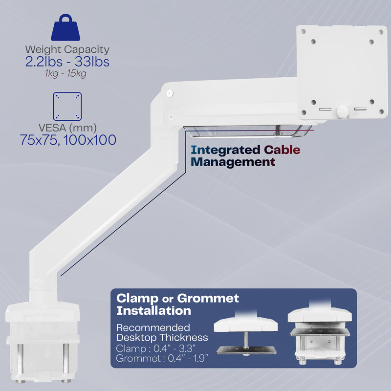 Support de bureau pneumatique simple blanc VIVO (Stand-V101G1W)