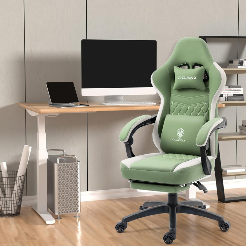 Dowinx Green Fabric Gaming Chair with Footrest and Gel Pad