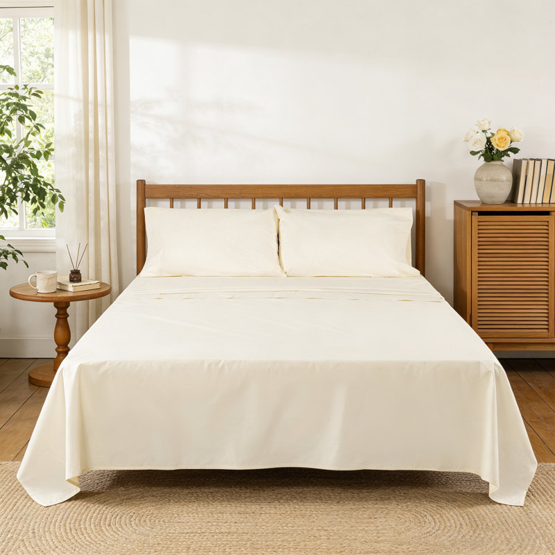 Ensemble de draps 100% coton 250 TC Percale, Ensemble de draps pour très grand lit avec 2 taie, Ivoire ivoire