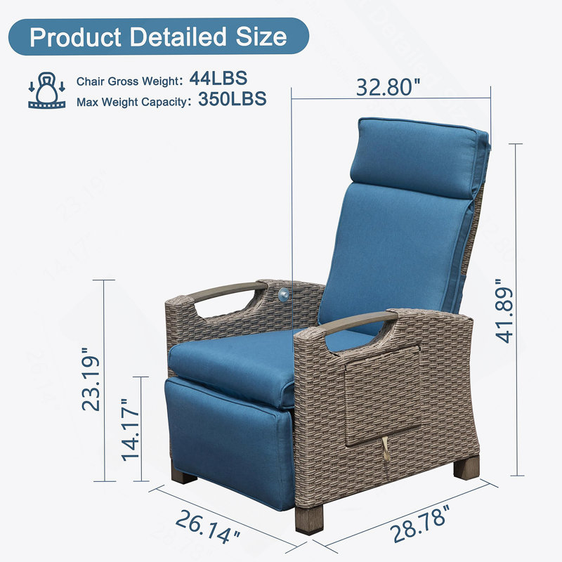 Fauteuil inclinable d'extérieur, fauteuil inclinable avec osier tissé à la main, Blue