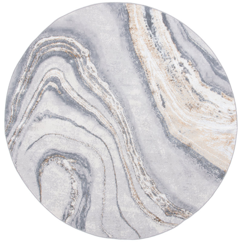 Tapis abstrait gris / or / blanc Katelin, Rond 8 pi