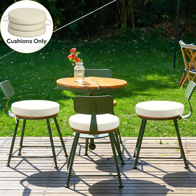 Outdoor Dining Chair Cushions, 15”x15”x 3” Thick Outdoor Round Seat Cushions Set of 4 with Ties, Splash-resistant Round Patio Furniture for Garden,Cream White