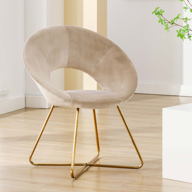 Zed 68cm Wide Velvet Papasan Chair, Beige, Gold