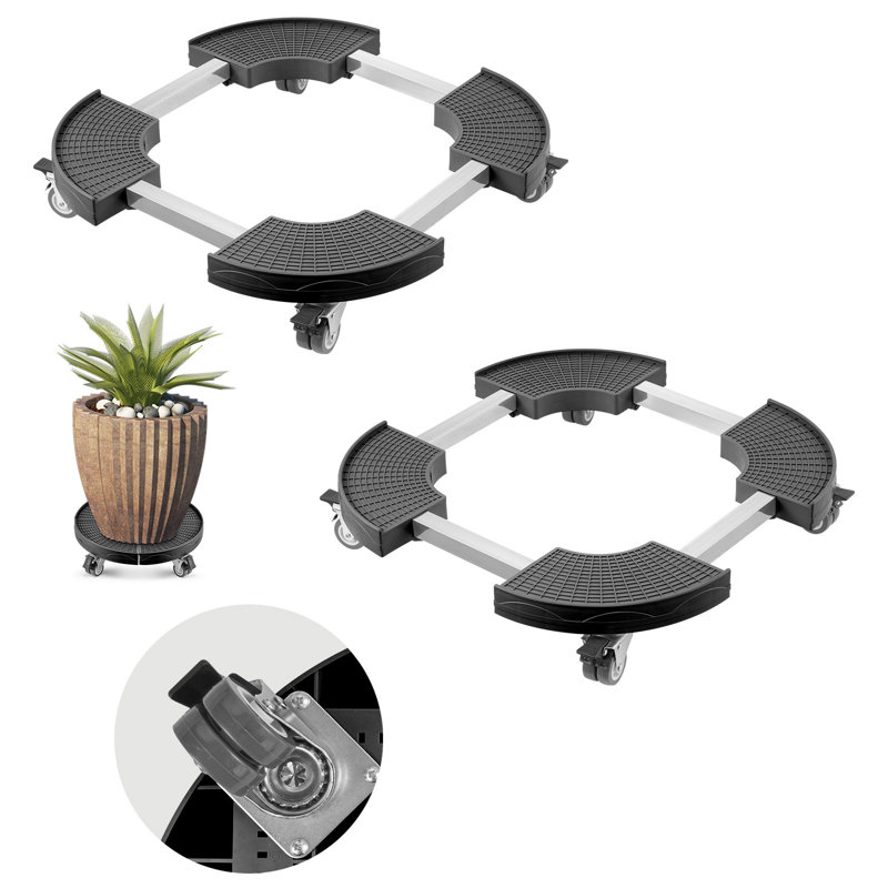 Chariot à poubelle à 4 roues verrouillables, capacité de charge de 200 kg, 2 bases à roulettes rondes pour poubelle, réglable de 38 à 58 cm, support à plantes robuste, chariot à roulettes multifonctionnel, noir
