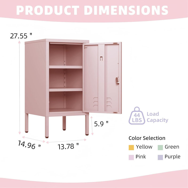 Metal Locker End Table - Modern Minimalist Side Table with 2 Adjustable Shelves, Anti-Tilt Design - Multi-Functional Storage Cabinet for Living Room & Bedroom (27.55" H x 13.78" W x 14.96" D)